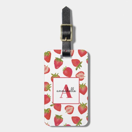 Monogram Summer Strawberry Personalisiert Gepäckanhänger (Vorderseite vertikal)