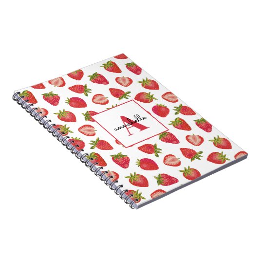 Monogram Summer Strawberry Personalisiert Notizblock (Rechte Seite)