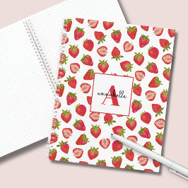 Monogram Summer Strawberry Personalisiert Notizblock