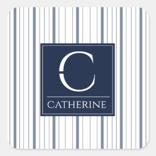 Monogram Summer Style Nautic White und Navy Blue Quadratischer Aufkleber