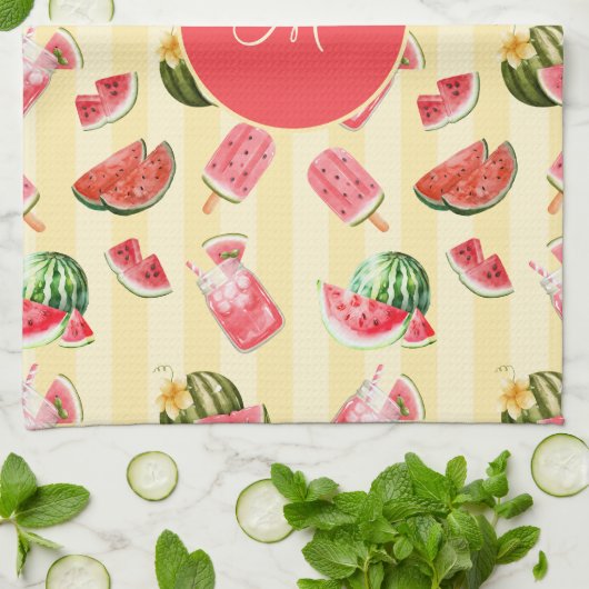 Monogram Summer Watermelon Drinks Muster Geschirrtuch (Gefaltet)