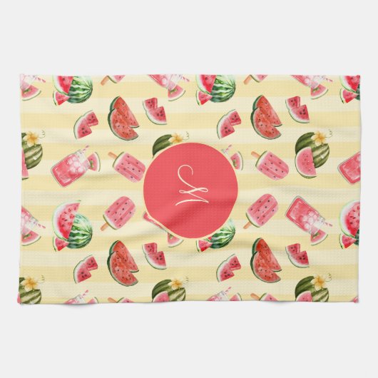 Monogram Summer Watermelon Drinks Muster Geschirrtuch (Horizontal)