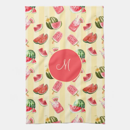 Monogram Summer Watermelon Drinks Muster Geschirrtuch (Vertikal)