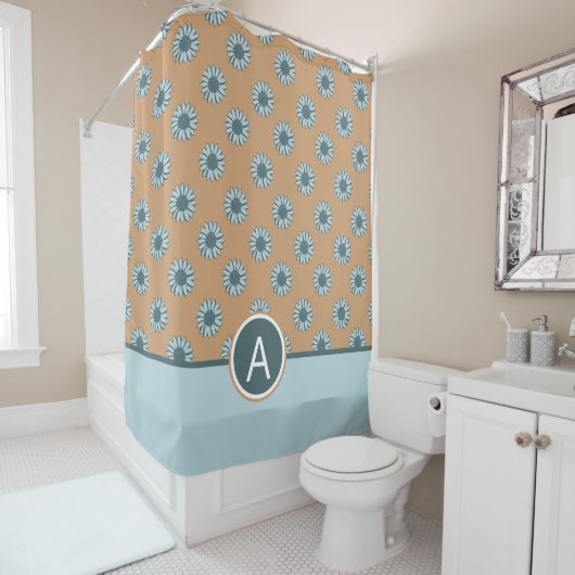 Monogram Sunflower Blue Flowers Duschvorhang (Beispiel)