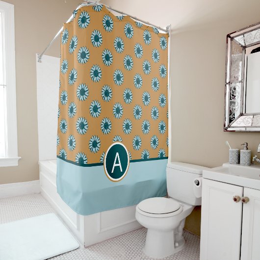 Monogram Sunflower Blue Flowers Duschvorhang