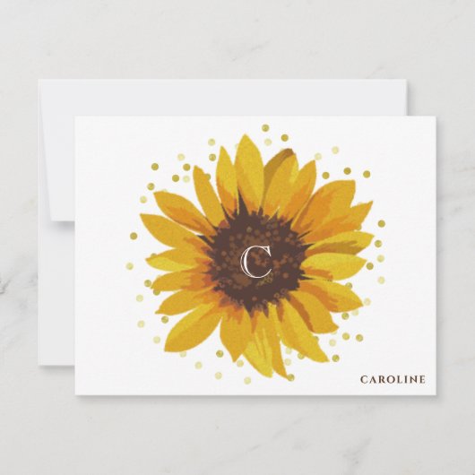 Monogram Sunflower Boho Floral Personalisiert Mitteilungskarte (Vorderseite)
