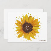 Monogram Sunflower Boho Floral Personalisiert Mitteilungskarte (Vorne/Hinten)