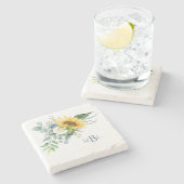 Monogram Sunflower Eucalyptus Stone Untersetzer (Seitenansicht)