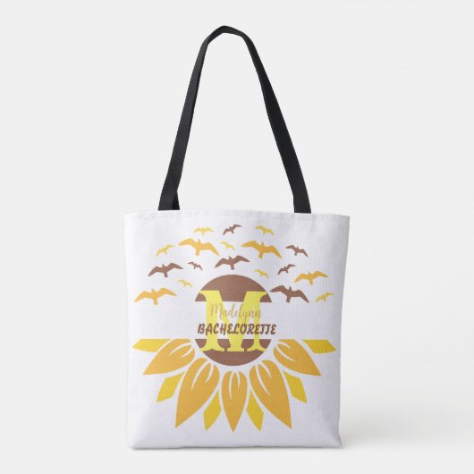 Monogram Sunflower Personalisiert Bridesmaid Tasche (Rückseite)