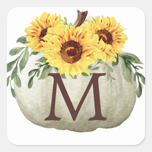 Monogram Sunflower Pumpkin-Umschlag Aufkleber (Vorderseite)