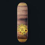 Monogram Sunflowers Wood Skateboard<br><div class="desc">Rustikal Not leidende Stallsonnenblumen Monogramm Skateboard. Ein perfektes Geburtstagsgeschenk für ein Mädchen mit einem boho rustikalen Stil.</div>