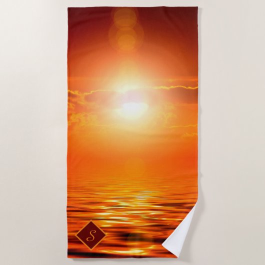 Monogram Sunset Orange Golden Sky Sea of Gold Strandtuch (Vorderseite)