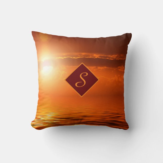 Monogram Sunset Yellow Scene Sea of Gold Sky Beach Kissen (Vorderseite)