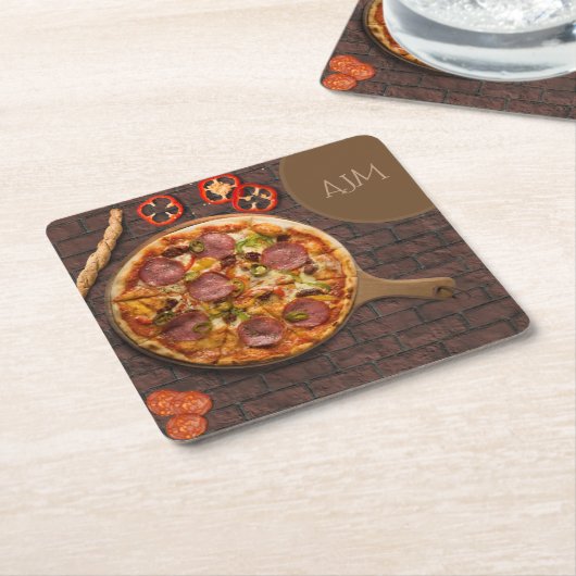 Monogram Supreme Pizza Party Rechteckiger Pappuntersetzer (angewinkelt)
