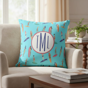 Monogram Surf- und Strand-Heimdekoration Kissen