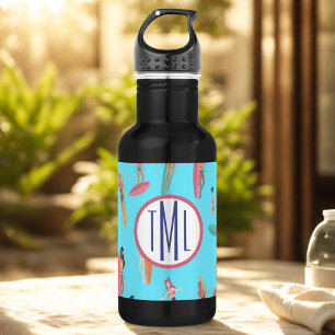 Monogram Surfer Girl Hawaiian Thema Edelstahlflasche