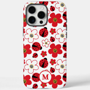 Monogram Süßer Marienkäfer Rot Weiß Blumenmuster iPhone 16 Pro Max Hülle