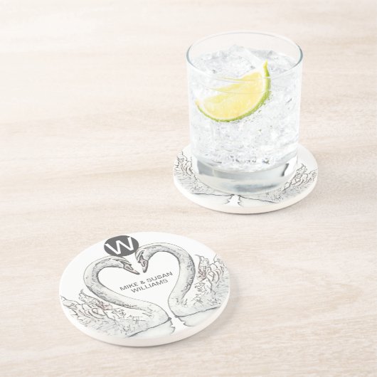 Monogram Swan Sandstone Untersetzer (Seite)