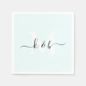 Monogram Swash Script Ice Blue Cocktail Serviette (Vorderseite)