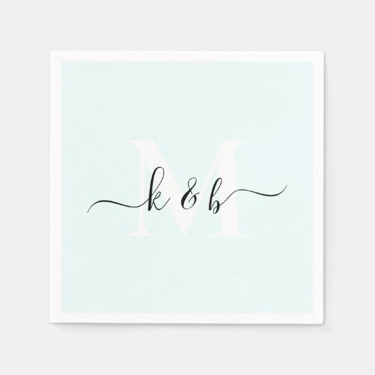 Monogram Swash Script Ice Blue Cocktail Serviette (Vorderseite)