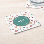 Monogram Sweet Candy Pattern Square Paper Unterset Rechteckiger Pappuntersetzer (angewinkelt)