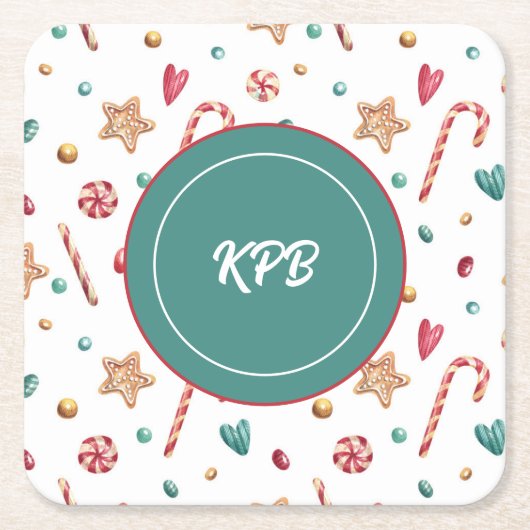 Monogram Sweet Candy Pattern Square Paper Unterset Rechteckiger Pappuntersetzer (Vorderseite)
