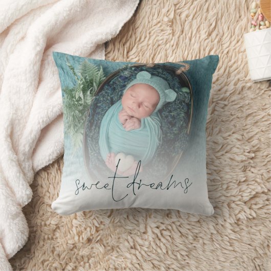 Monogram Sweet Dreams Baby Foto Türkis Kissen (Decke)