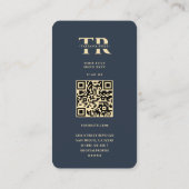 Monogram T Beruflich Dark Blue Gold Modern Visitenkarte (Rückseite)