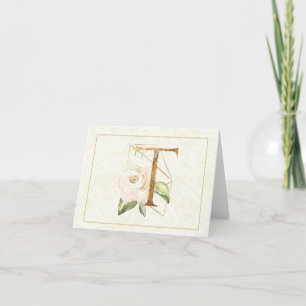 Monogram T Floral Note Card Gold Karte
