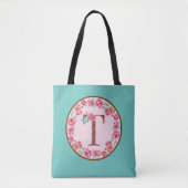 Monogram T Letter with Peony Blume Image Toag Tasche (Vorderseite)