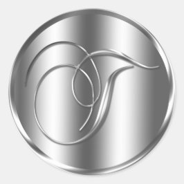 Monogram T Silver Color Wedding Invitation Holiday Runder Aufkleber