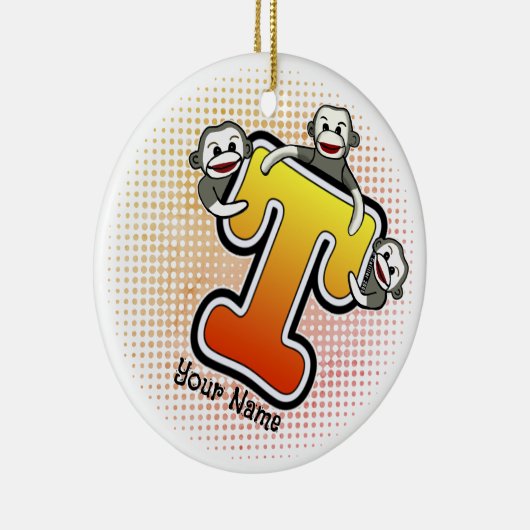 Monogram T Sock Monkey Keramik Ornament (Rechts)