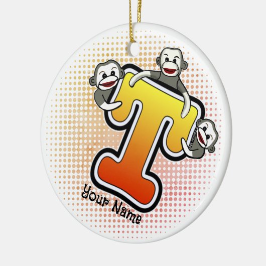 Monogram T Sock Monkey Keramik Ornament (Links)