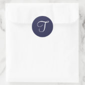 Monogram T, White on Navy Blue, Runder Aufkleber (Tasche)