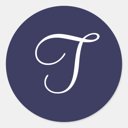 Monogram T, White on Navy Blue, Runder Aufkleber (Vorderseite)