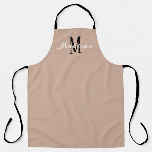 Monogram Tan Black Modern Script Personalisiert Schürze (Vorderseite)
