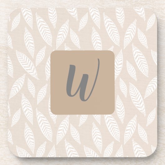 Monogram Tan Botanische Blätter Getränkekasten Getränkeuntersetzer (Vorderseite)