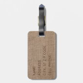 Monogram - Tan Textur Burlap Gepäckanhänger (Rückseite vertikal)