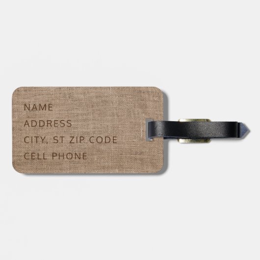 Monogram - Tan Textur Burlap Gepäckanhänger (Rückseite horizontal)