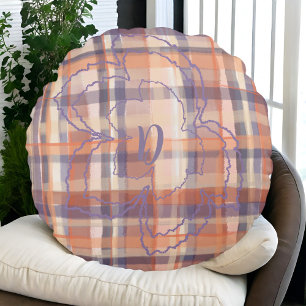 Monogram-Tartan-Herbstlaube lila Rundes Kissen