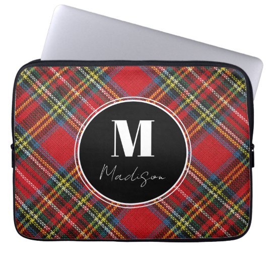 Monogram Tartan Kariert Name Laptop Sleeve (Vorderseite)