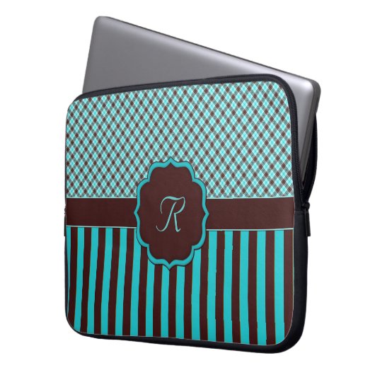 Monogram Tartan LT Aquamarin-Choc Notebook-Sieb 15 Laptopschutzhülle (Vorderseite Links)