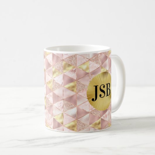 Monogram-Tasse für Abstrakte Kunst in Rosa und Gol Kaffeetasse (VorderseiteRechts)