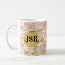 Monogram-Tasse für Abstrakte Kunst in Rosa und Gol