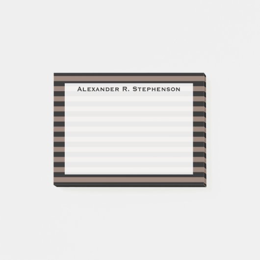 Monogram Taupe Brown and Black Stripe Post-it Klebezettel (Vorderseite)
