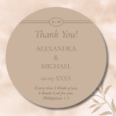 Monogram Taupe Christian Wedding Thank You Runder Aufkleber
