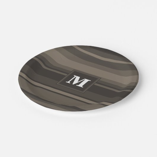 Monogram Taupe Pappteller (Schrägansicht)