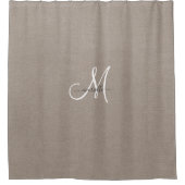 Monogram Taupe White Script Imitate Linen Duschvorhang (Vorderseite)