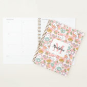 Monogram Tea & Bookish Cats Spiral Planner Pink Planer (Anzeige)