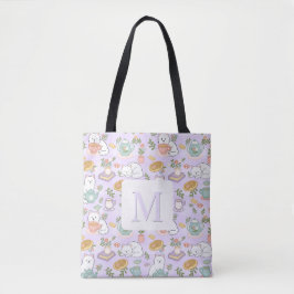 Monogram Tea & Bookish Cats Tote Bag Purple Tasche